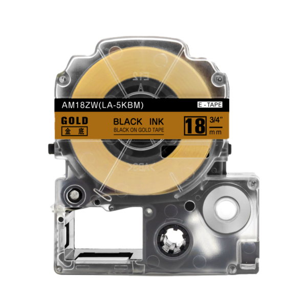 SBT tape for Epson LK5KBM 18mm x 8m Black on Gold, standard label - Image 2